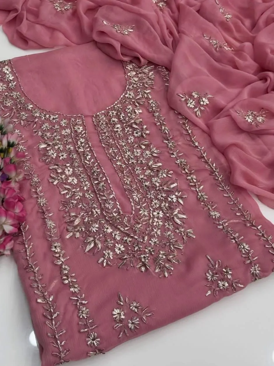 Pink Chiffon Gota Work 2-Piece Suit for Weddings