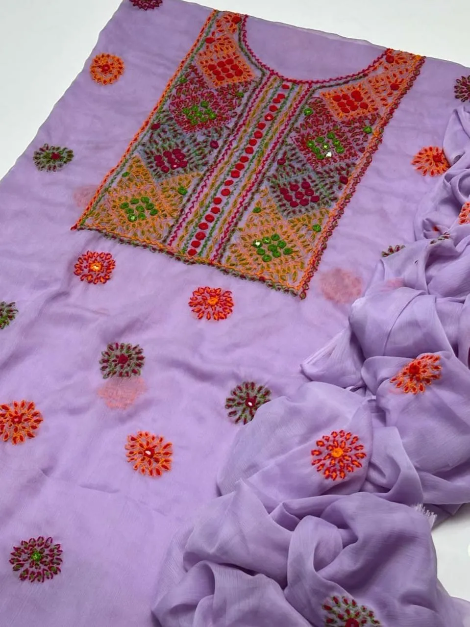 2 Pcs Women's Unstitched Hand Work Suit