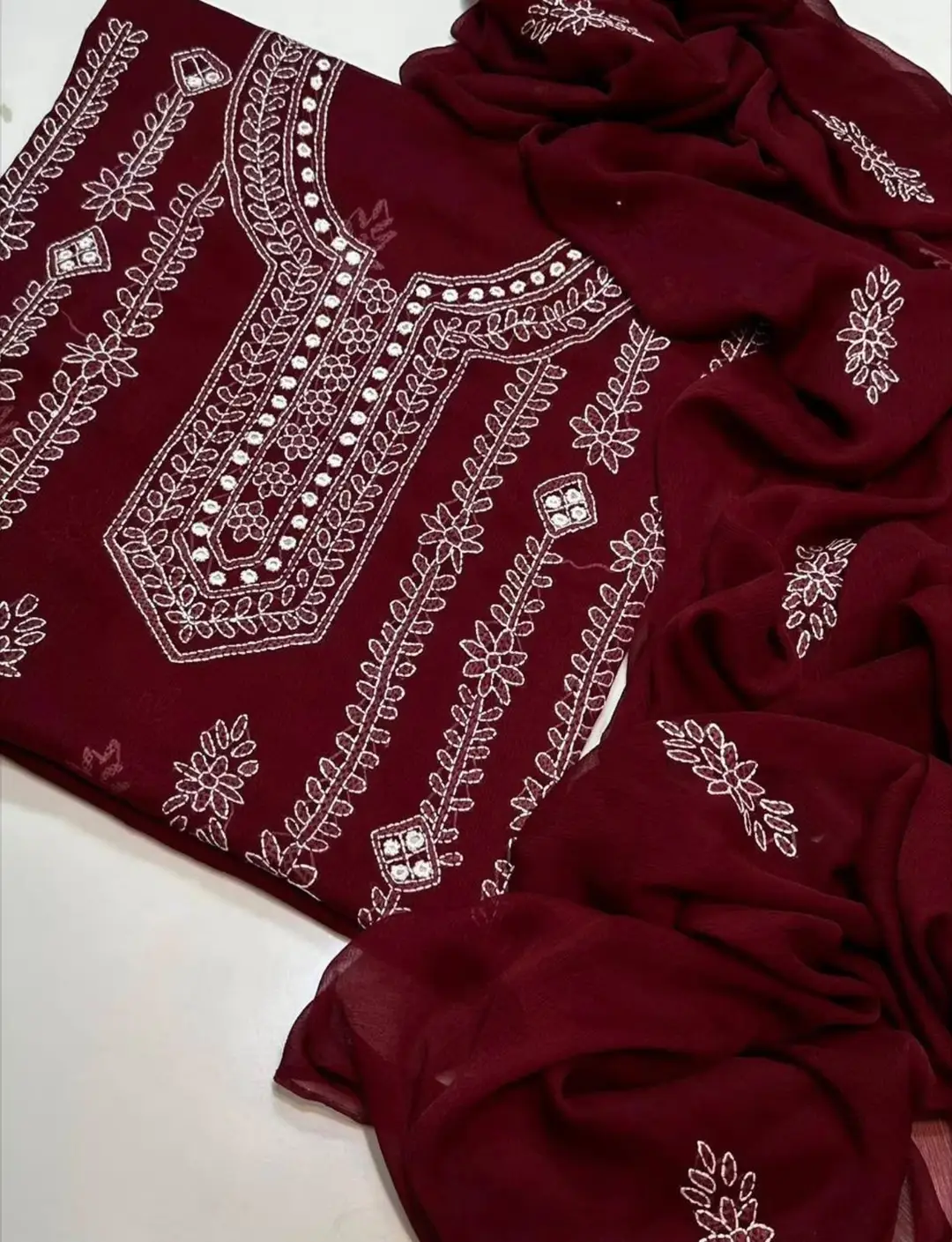 2 Pcs Women's Unstitched Sheesha Work Suit