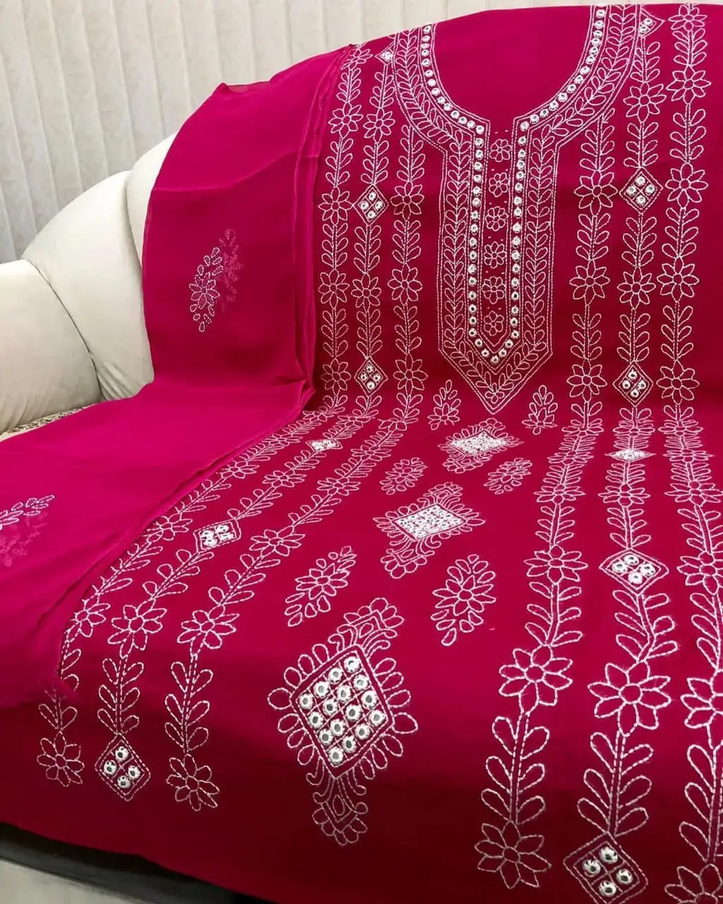 2 Pcs Women's Unstitched Sheesha Work Suit