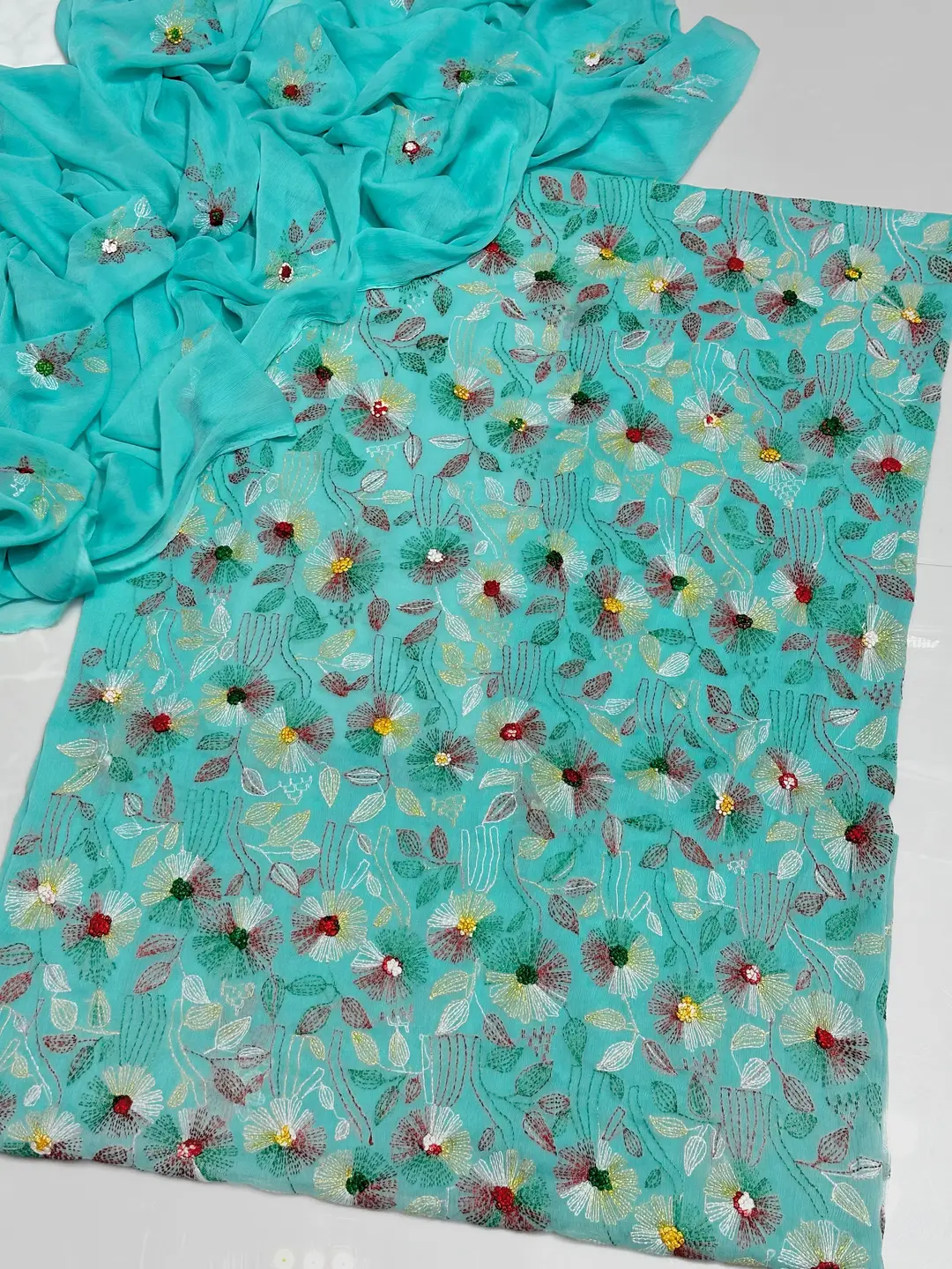2 Pcs Women's Unstitched Hand Embroidered Suit