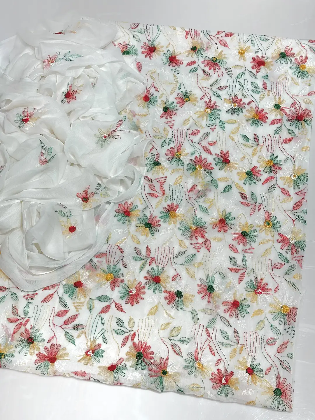 2 Pcs Women's Unstitched Hand Embroidered Suit
