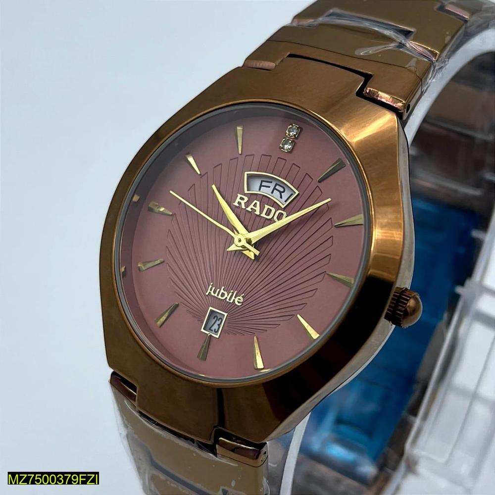 Men's Stainless Steel Rose Gold Watch with Day & Date Display