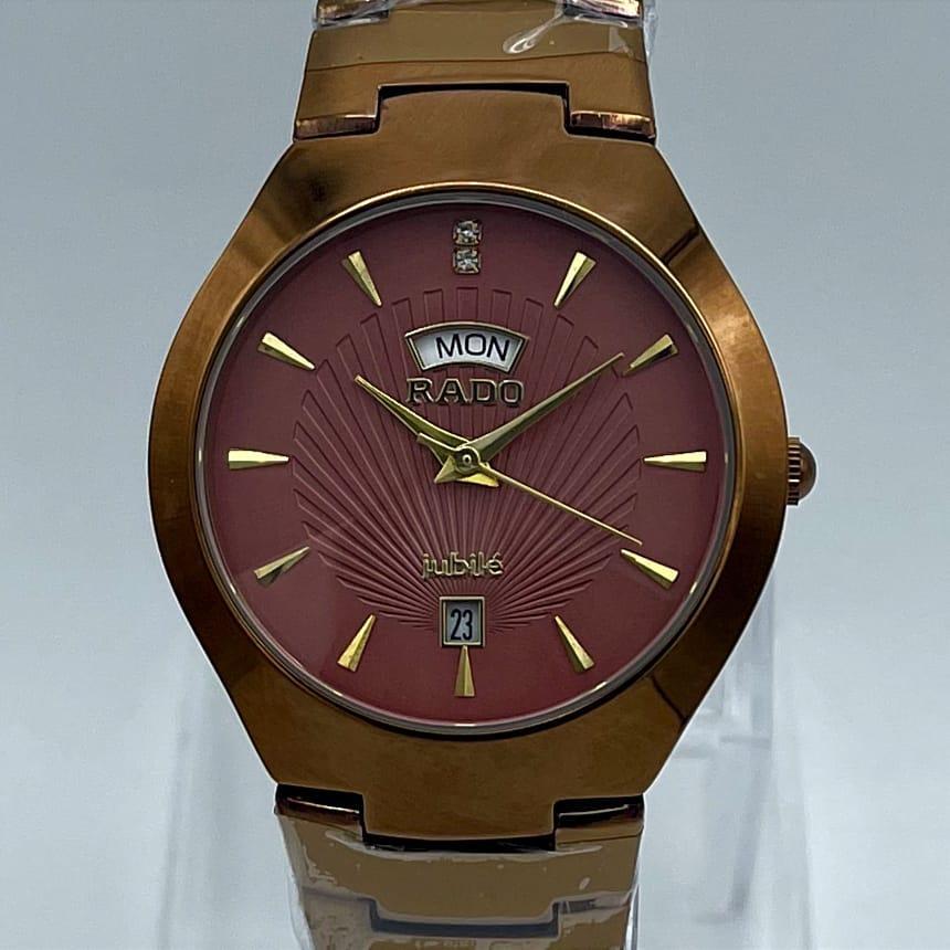 Men's Stainless Steel Rose Gold Watch with Day & Date Display
