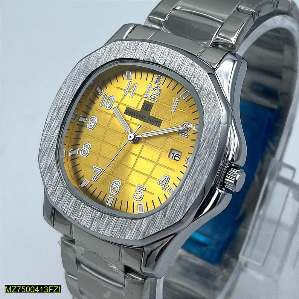 Men's Stainless Steel Analog Watch with Yellow Dial
