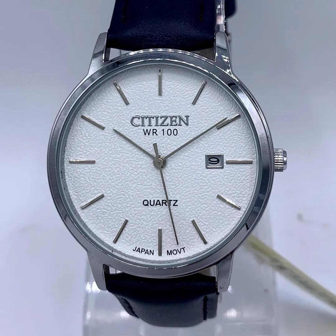 Citizen Quartz Watch White Leather Strap 100M Water Resistant