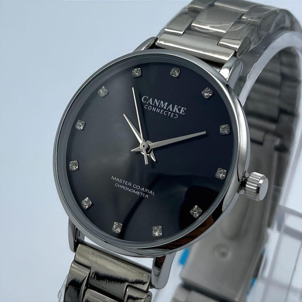 Women Stainless Steel Analogue Watch Dark Blue Crystal Markers