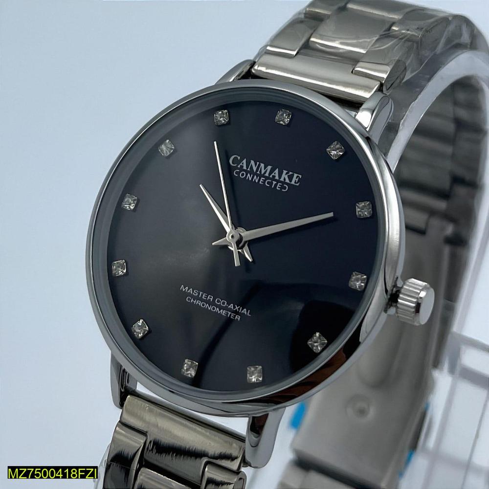 Women Stainless Steel Analogue Watch Dark Blue Crystal Markers