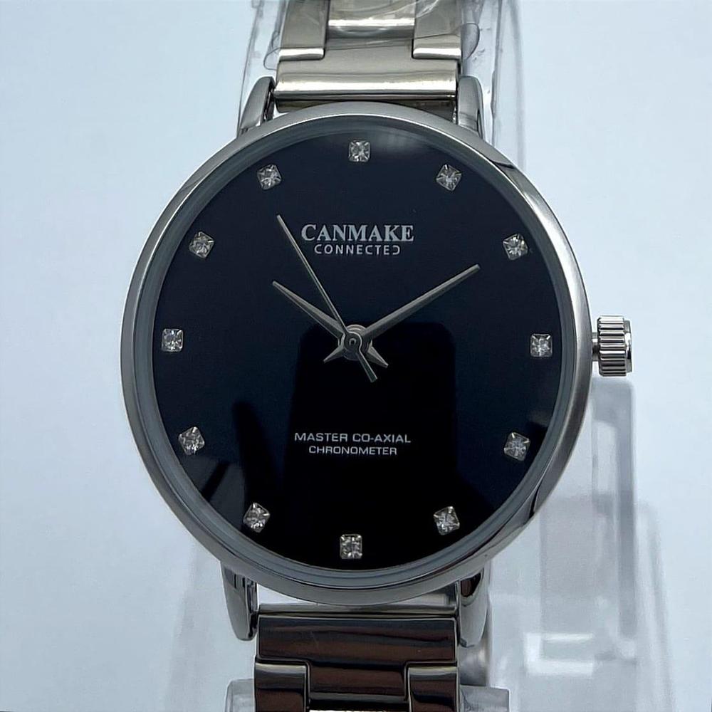 Women Stainless Steel Analogue Watch Dark Blue Crystal Markers