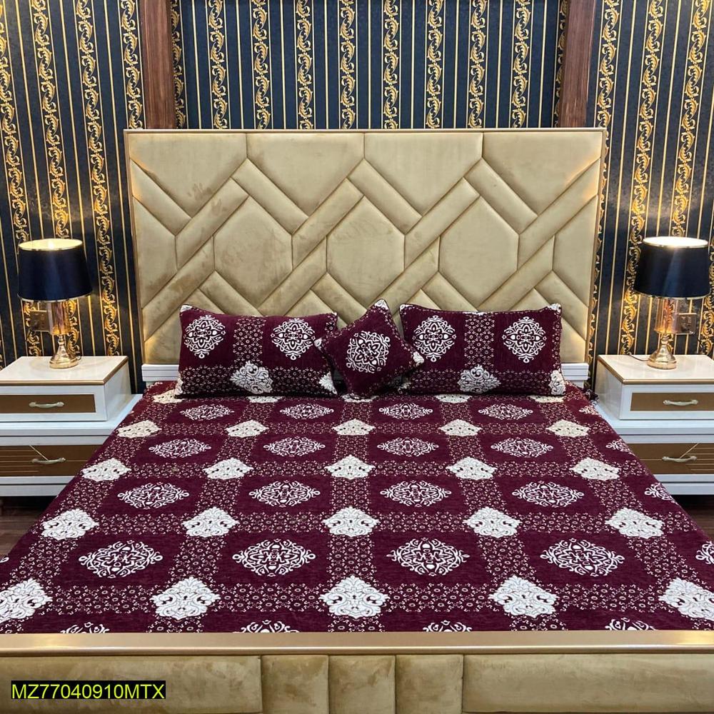 Bridal Velvet Jacquard Bedding Set Burgundy White Floral
