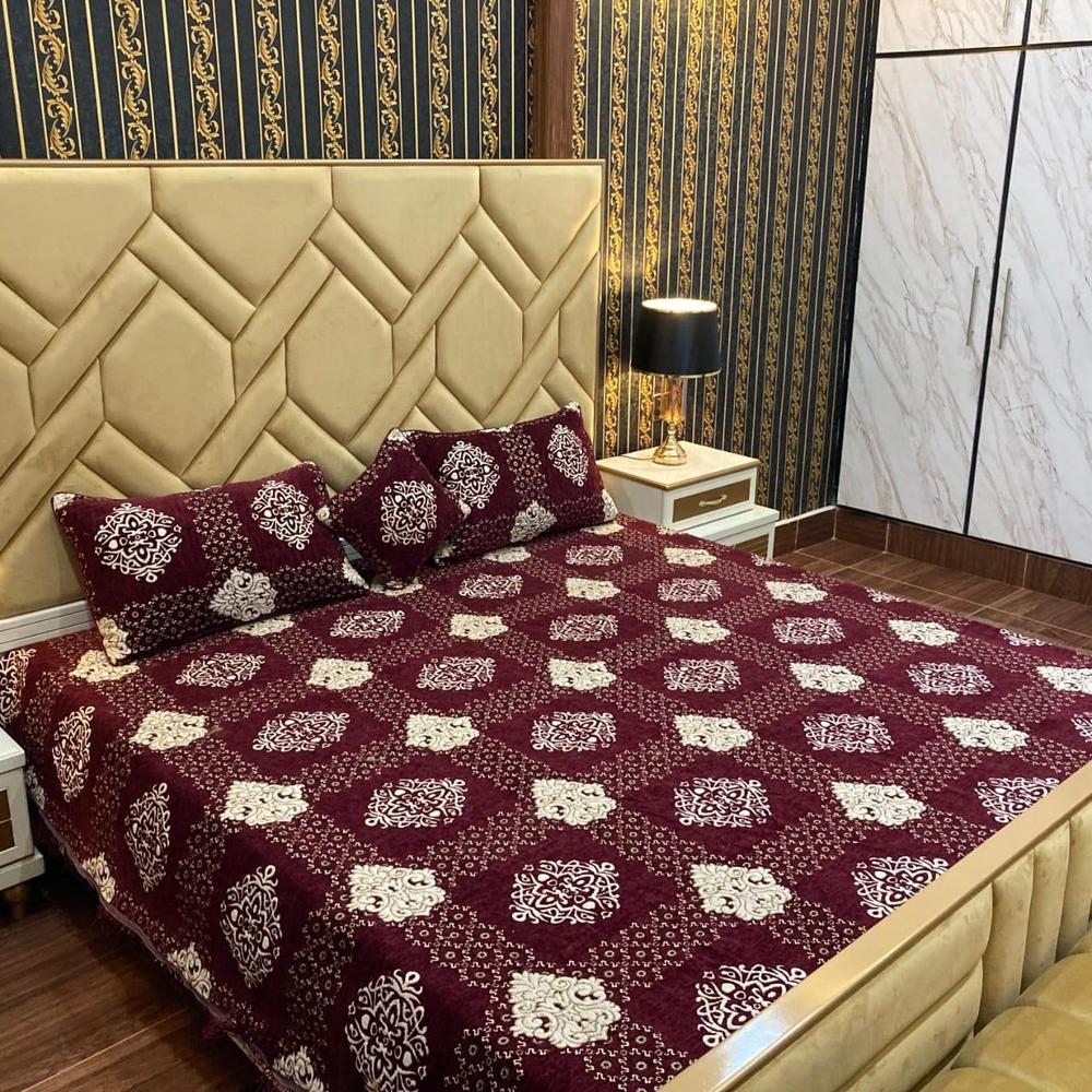 Bridal Velvet Jacquard Bedding Set Burgundy White Floral