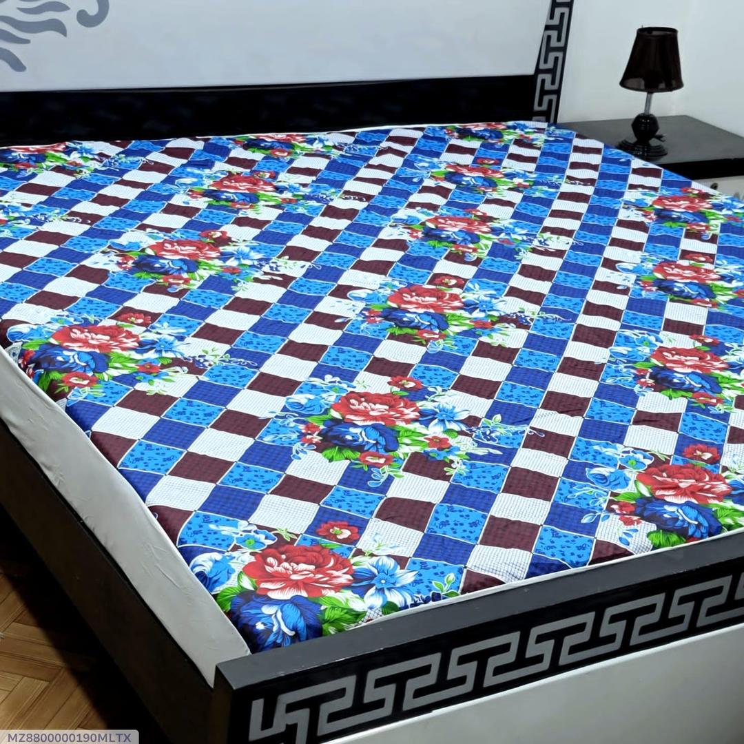 Premium Cotton Printed Blue Floral Double Bed Mattress Cover