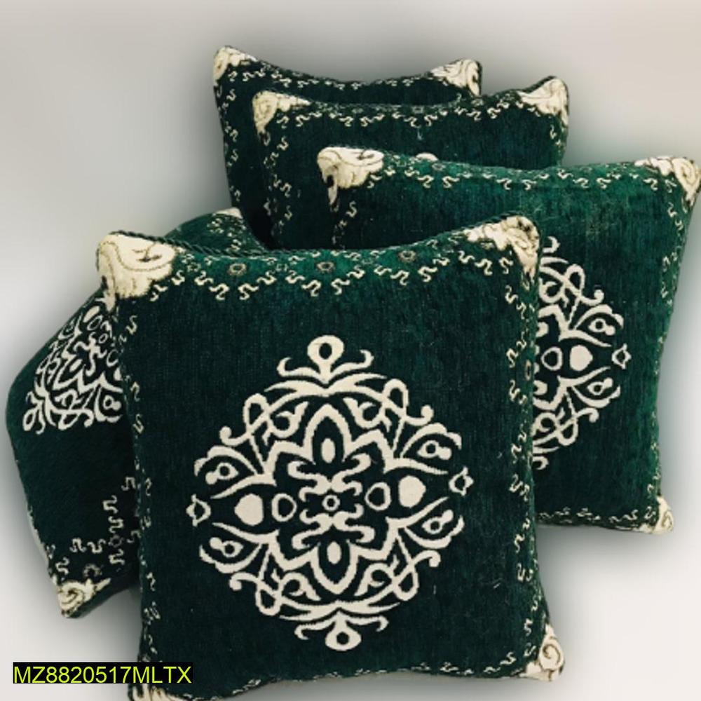 5-Piece Velvet Jacquard Cushion Cover Set Emerald Green Floral