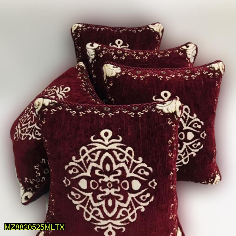 5-Piece Velvet Jacquard Cushion Cover Set Burgundy Floral 15x15