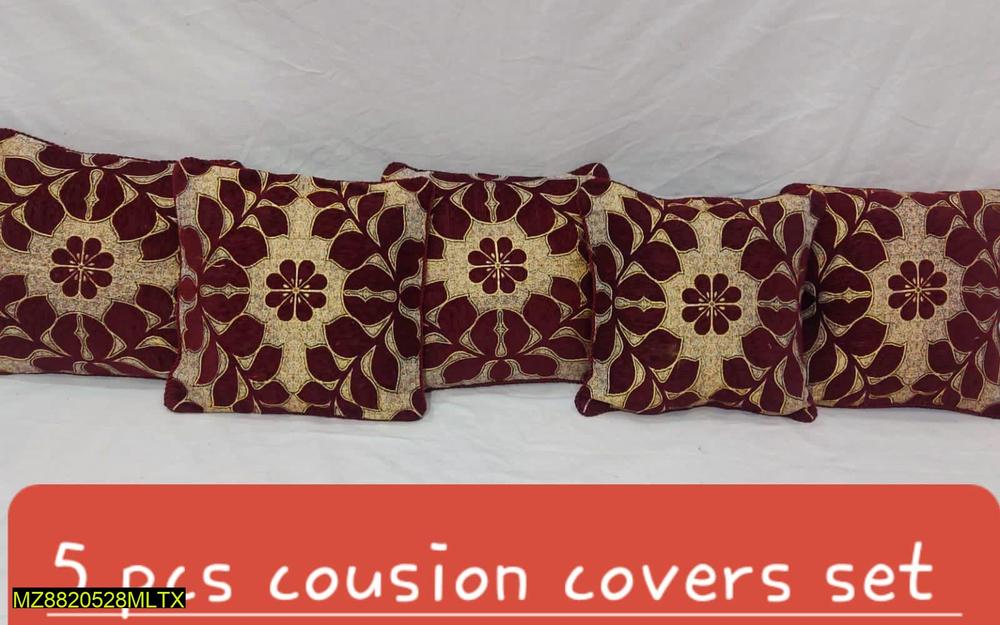 5-Piece Burgundy Velvet Jacquard Cushion Covers Set