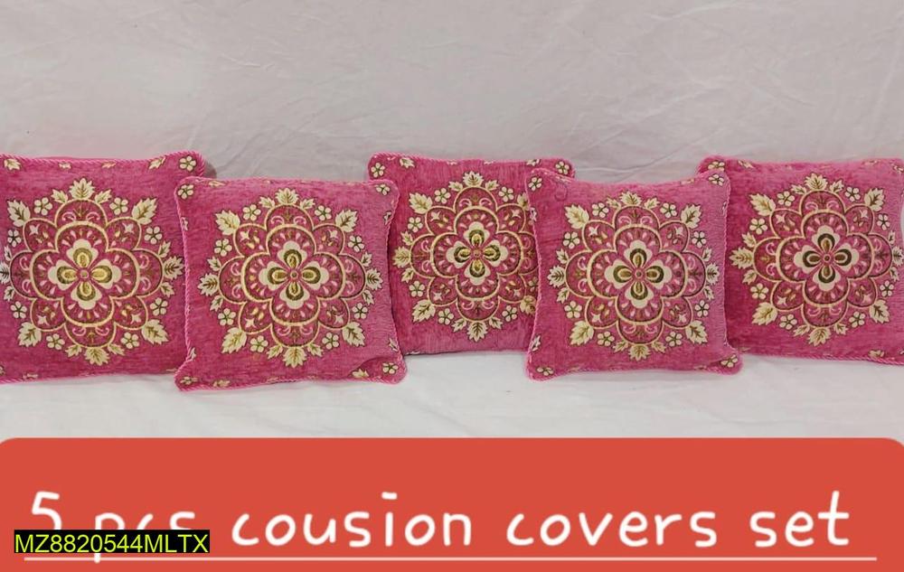 5 Pcs Pink Velvet Jacquard Cushion Covers Set 15x15 Inch
