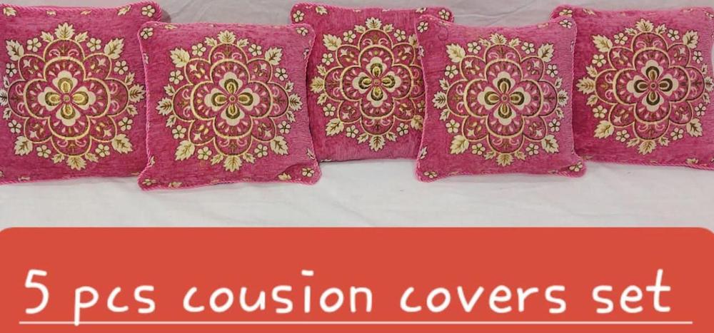 5 Pcs Pink Velvet Jacquard Cushion Covers Set 15x15 Inch