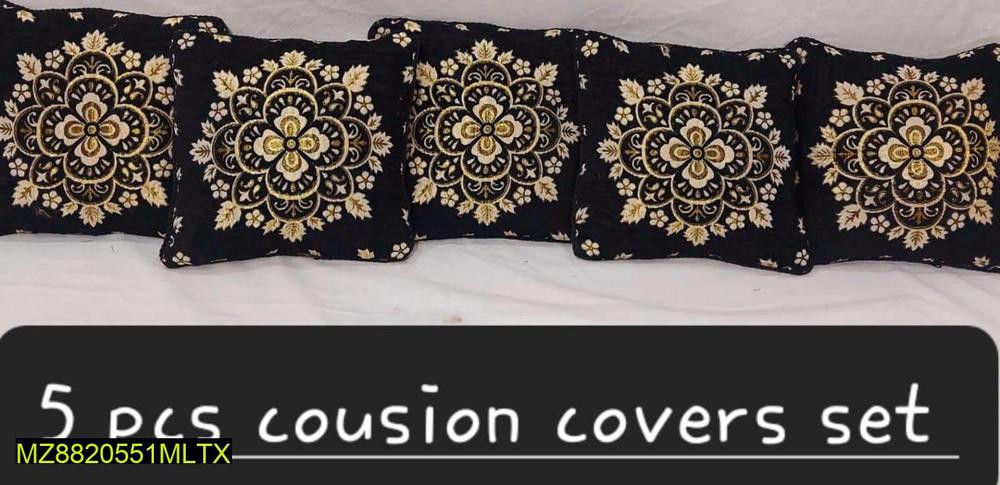 5 Pcs Velvet Jacquard Cushion Covers Black Gold Floral