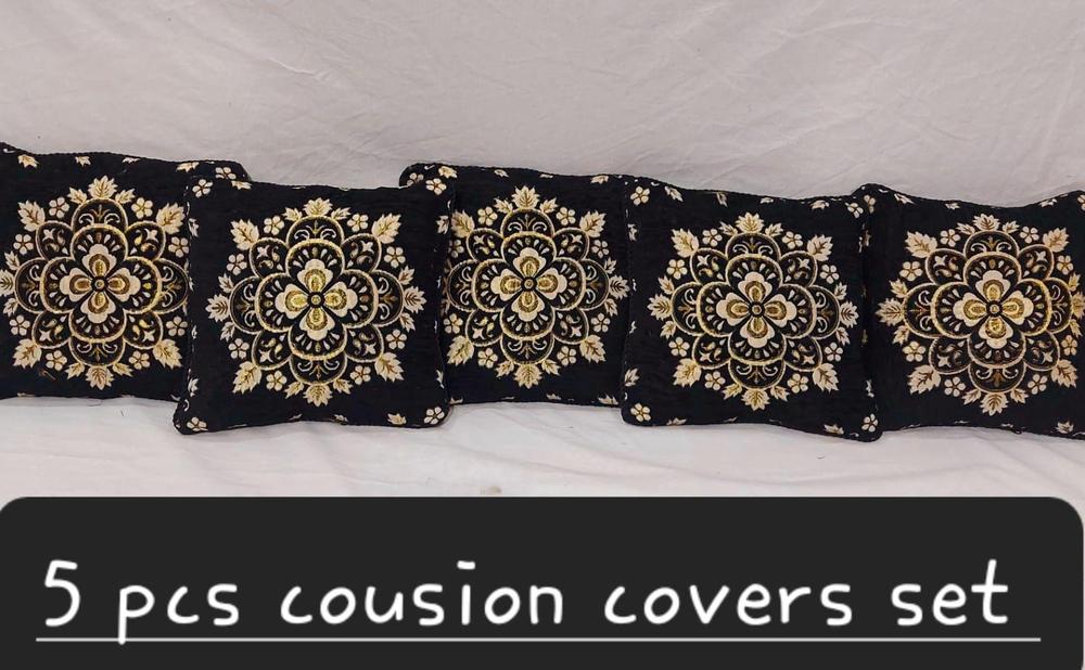 5 Pcs Velvet Jacquard Cushion Covers Black Gold Floral