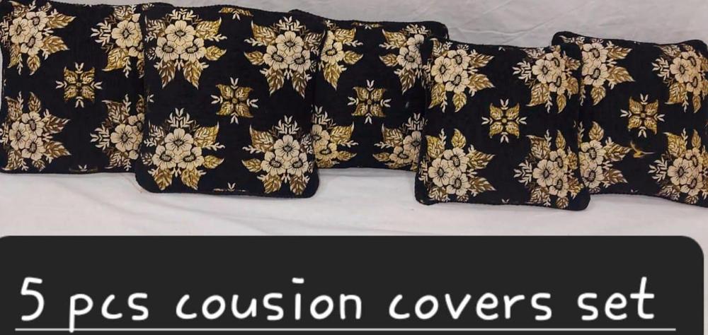 5 Pcs Velvet Jacquard Cushion Covers Black Gold Floral Set