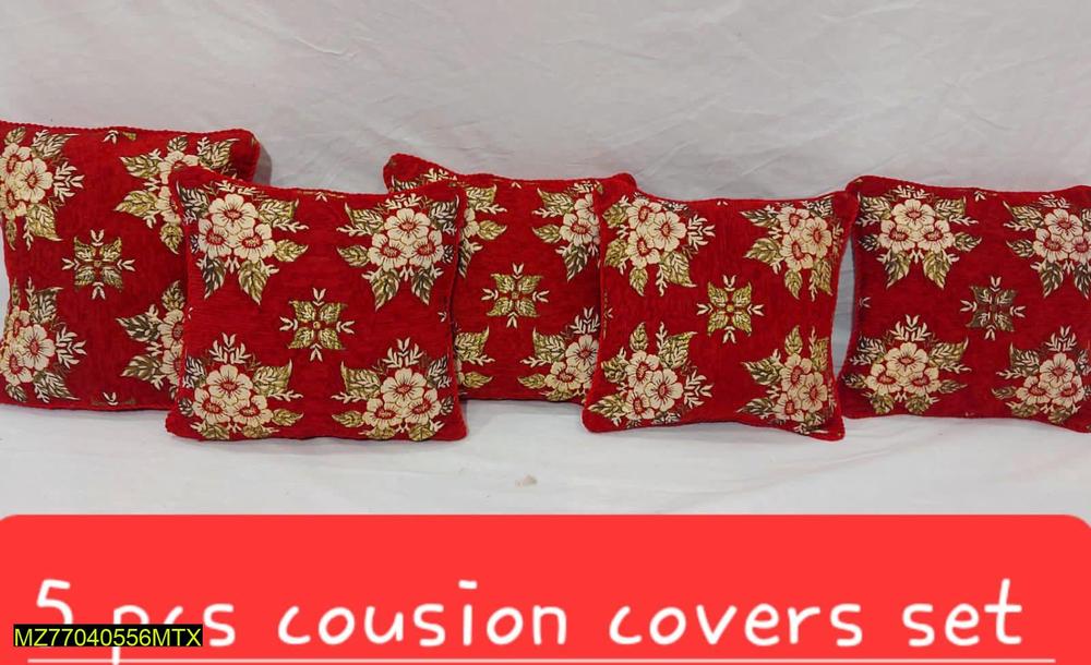 Red Floral Velvet Cushion Covers Set of 5