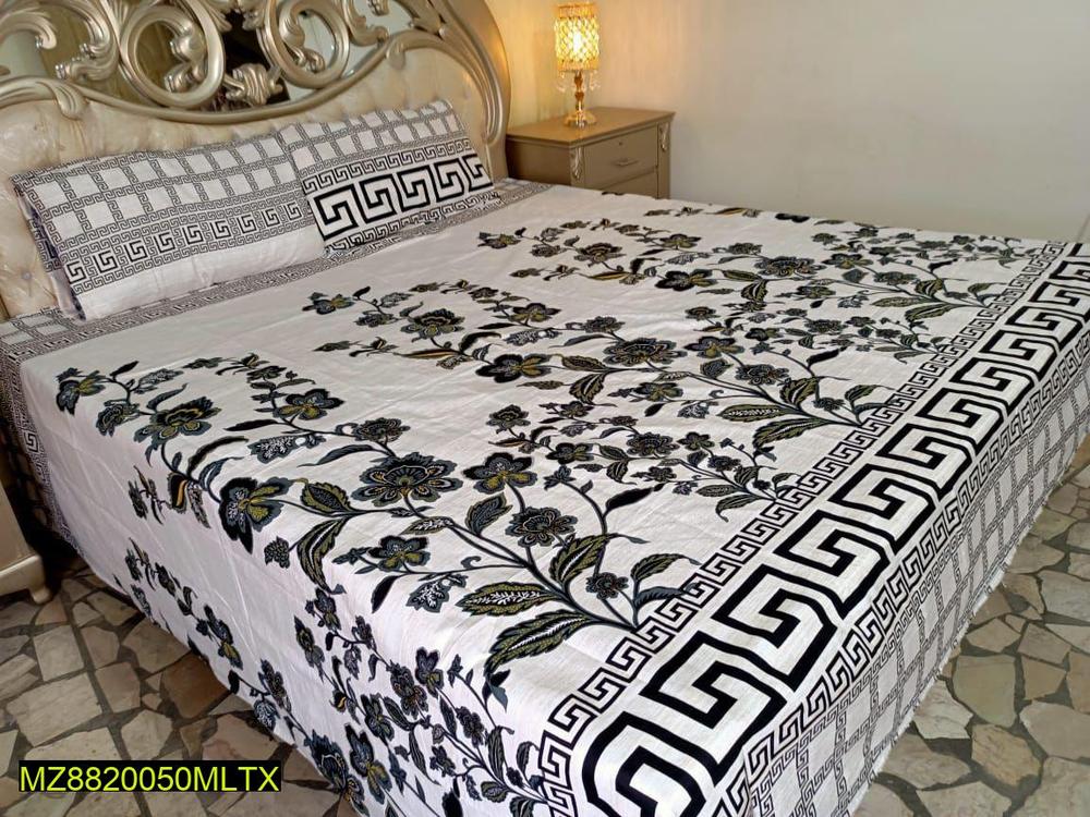 Crystal Cotton Floral Greek Key Bedsheet Set Double Size