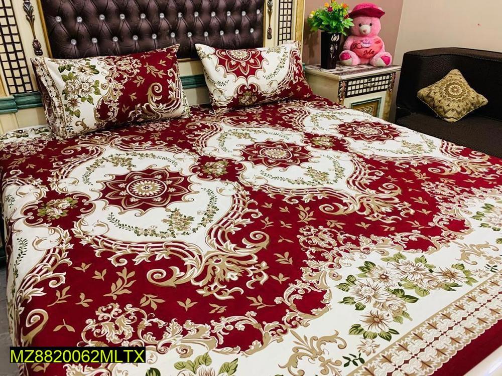 Crystal Cotton Double Bedsheet Set Red Cream Floral 90x95