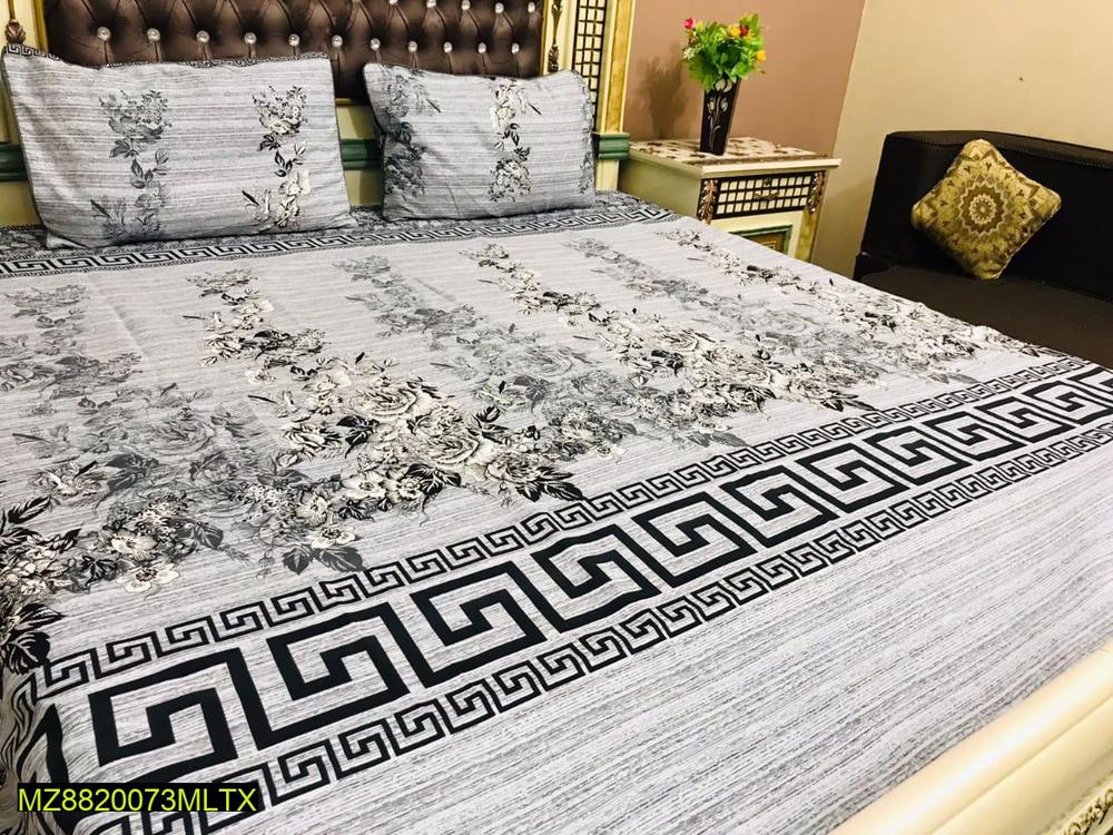Crystal Cotton Double Bedsheet Set Floral Greek Key Print