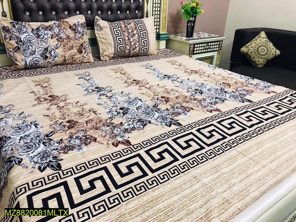 Crystal Cotton Double Bedsheet Set Greek Key Floral Print