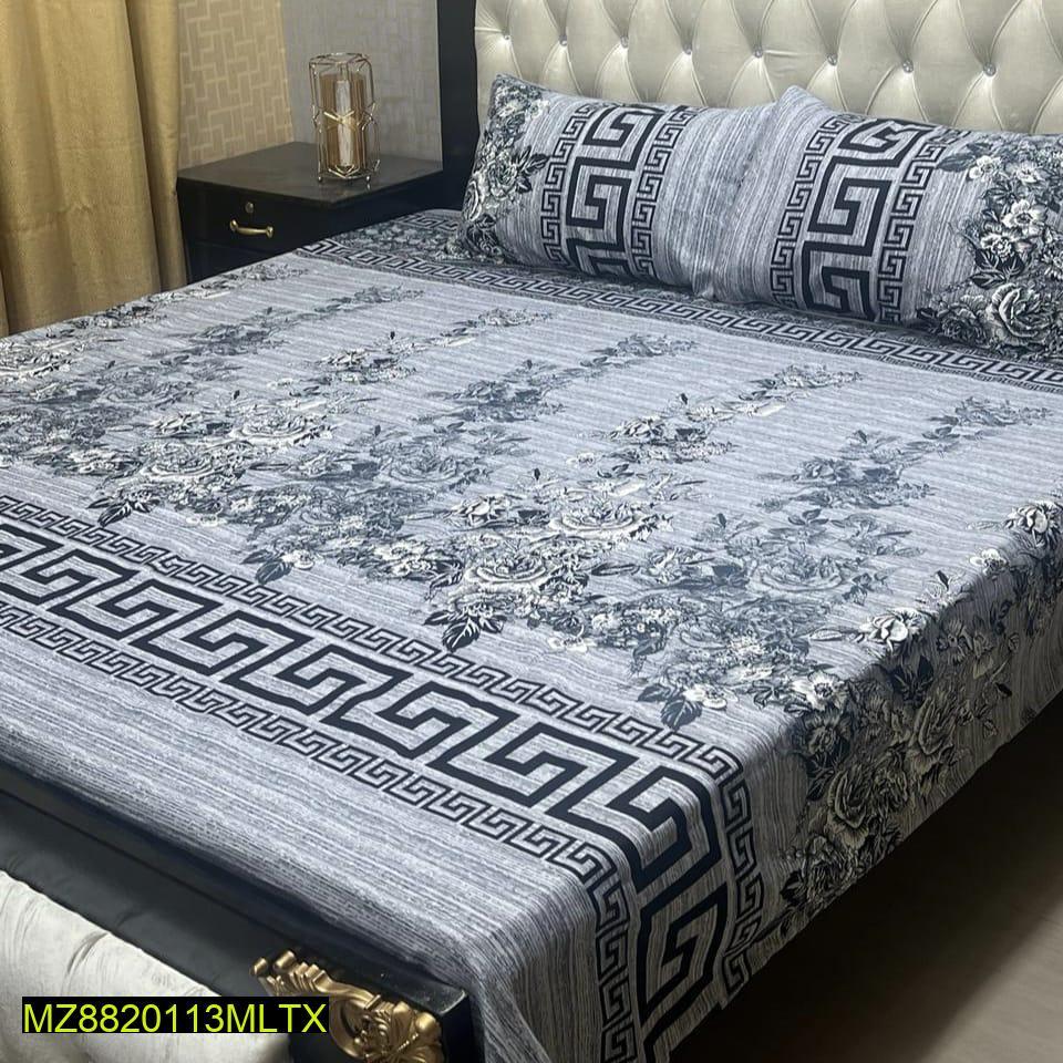 Crystal Cotton Greek Key Floral Bedsheet Set Double Bed