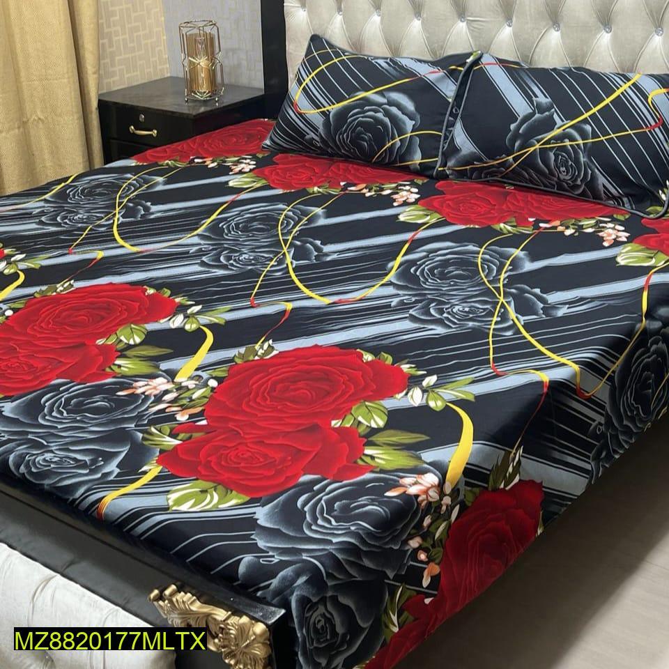 Crystal Cotton Double Bedsheet Set Red Black Rose Golden