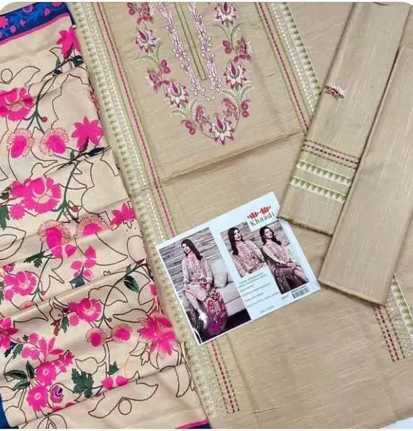 3 Pcs Women's Unstitched Embroidered Suit