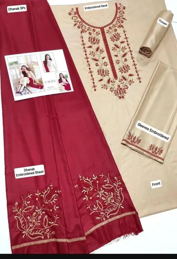3 Pcs Women's Unstitched Embroidered Suit