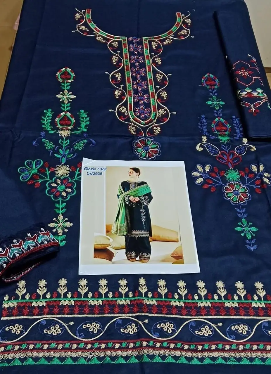 3 Pcs Women's Unstitched Embroidered Suit