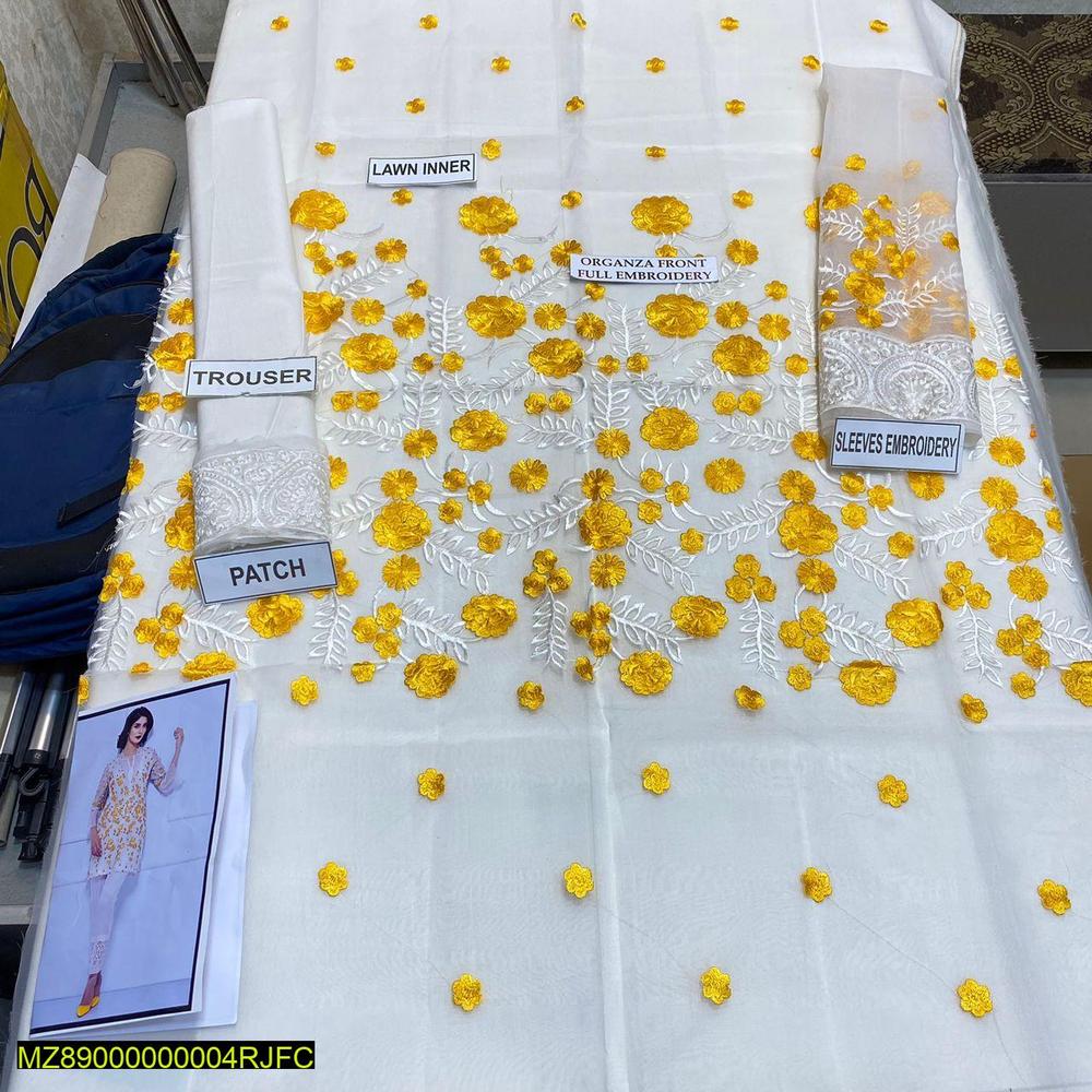 Unstitched Organza Embroidered Suit for Women with Lawn Inner