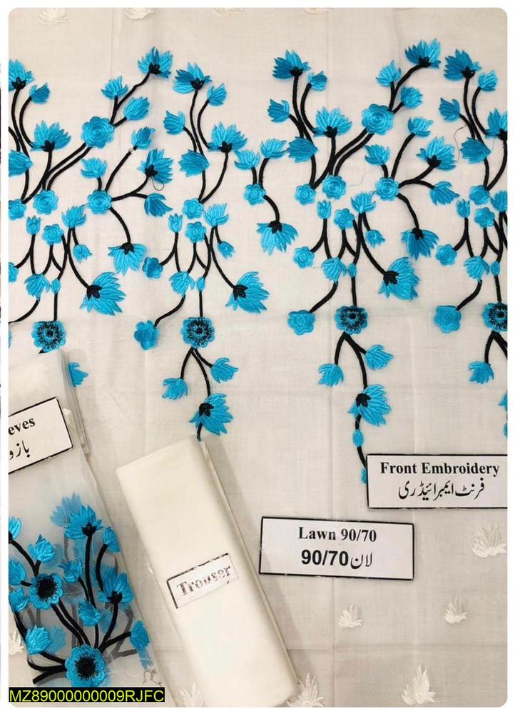 Women Organza Suit Blue Floral Eid Wedding Formal Wear