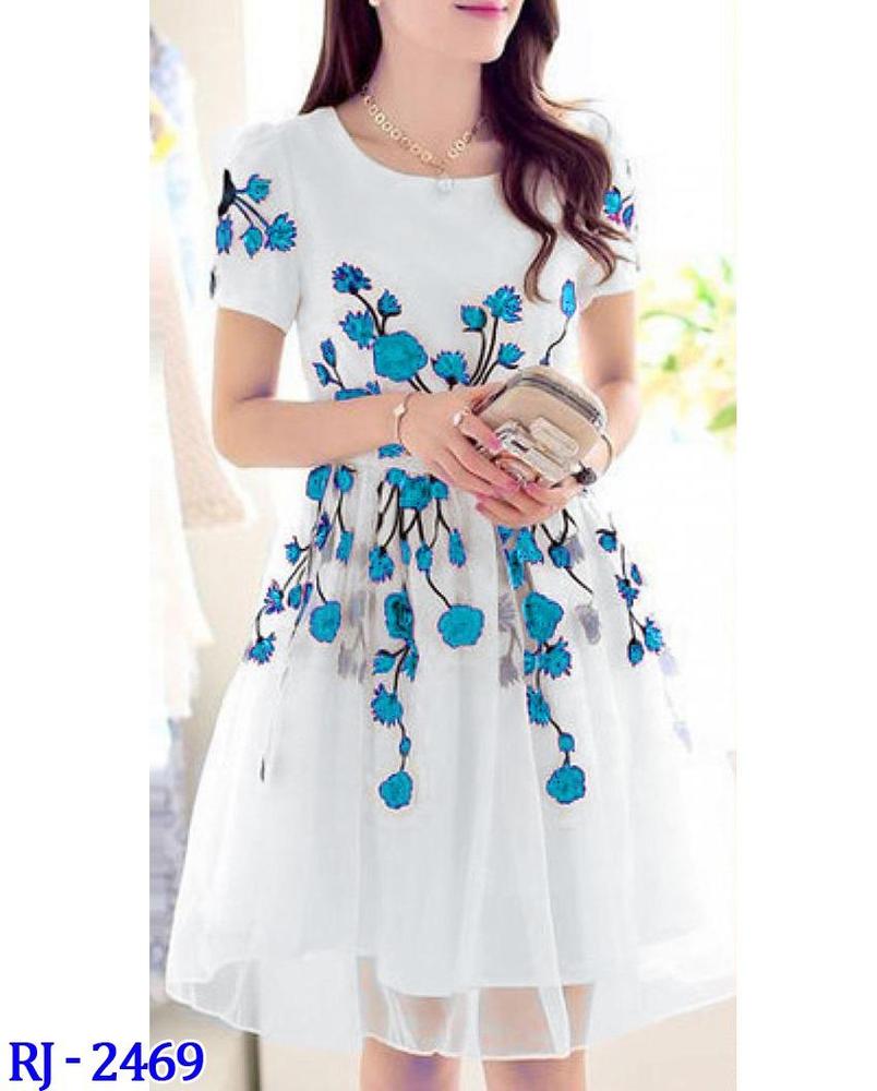 Women Organza Suit Blue Floral Eid Wedding Formal Wear