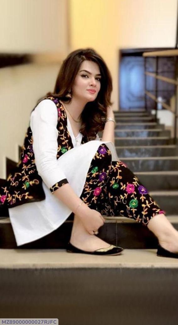 Women Linen Embroidered Party Suit White Black