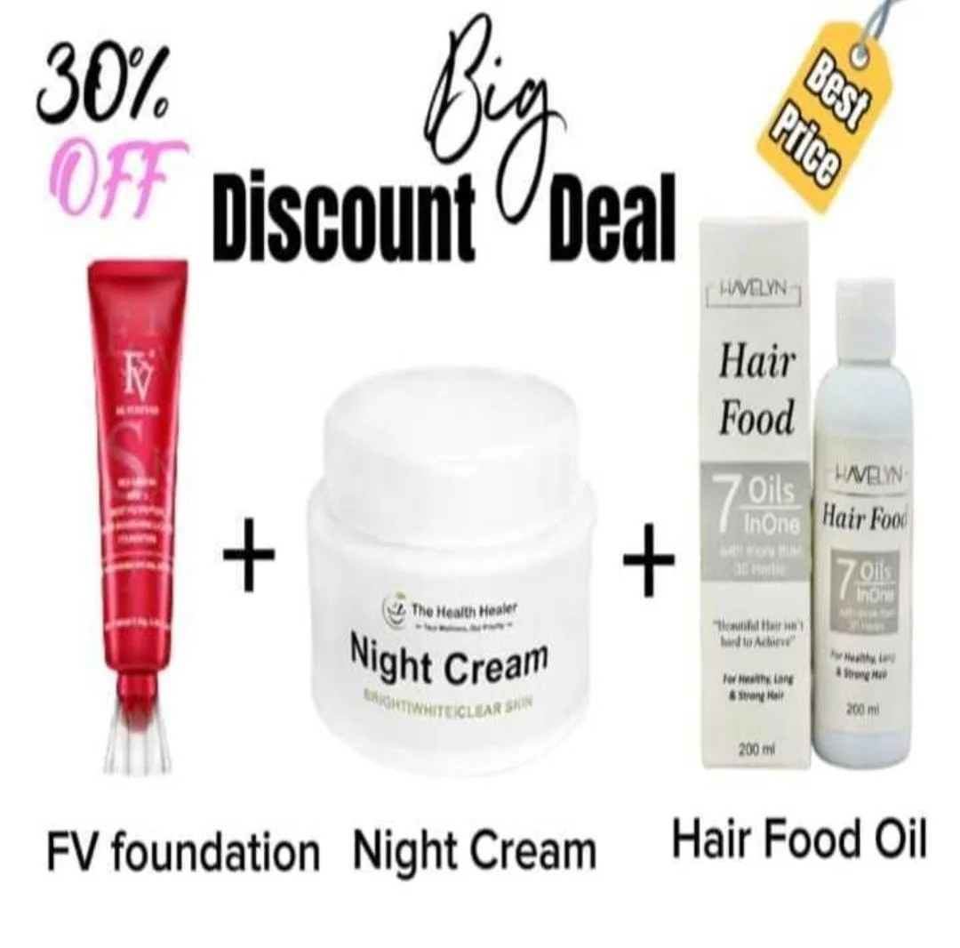 3 in 1 Beauty Bundle Night Cream + Hair Oil + Foundation