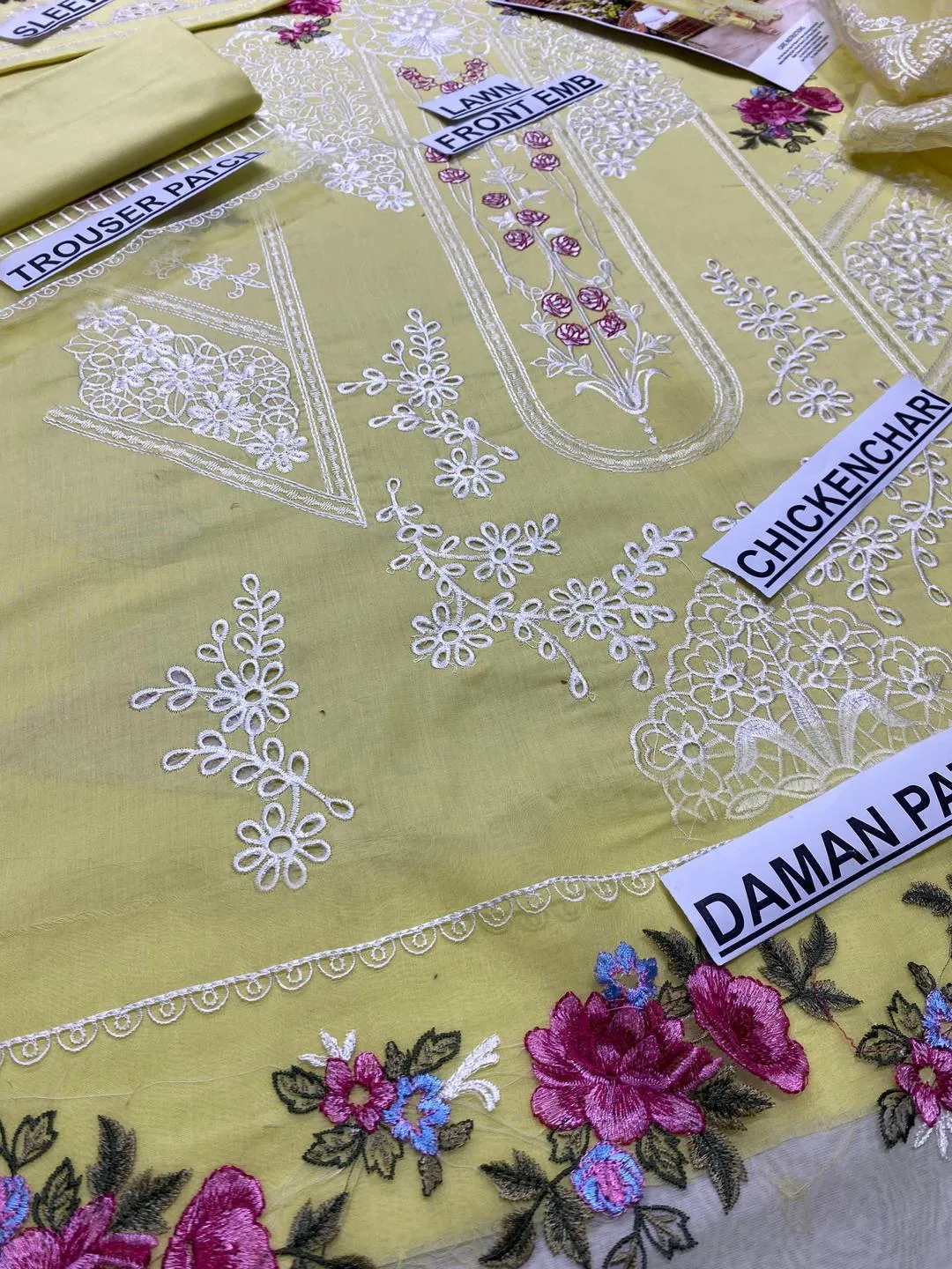 Unstitched Chikankari Lawn Suit Yellow for Eid Weddings