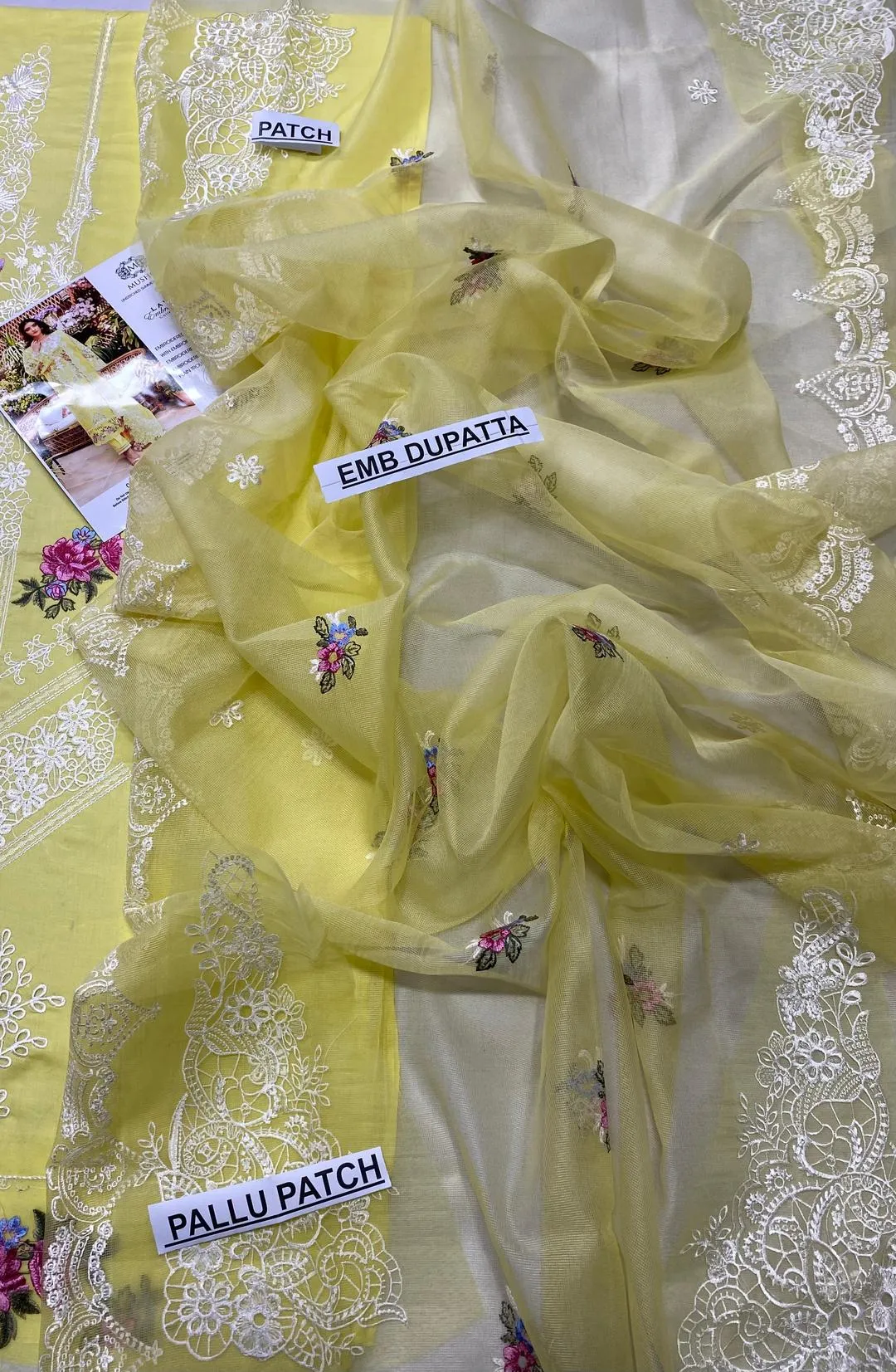 Unstitched Chikankari Lawn Suit Yellow for Eid Weddings