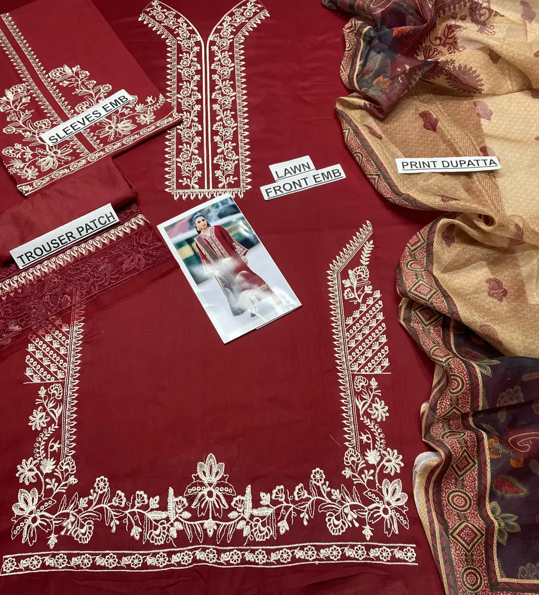 3 Pcs Women's Unstitched Embroidered Suit