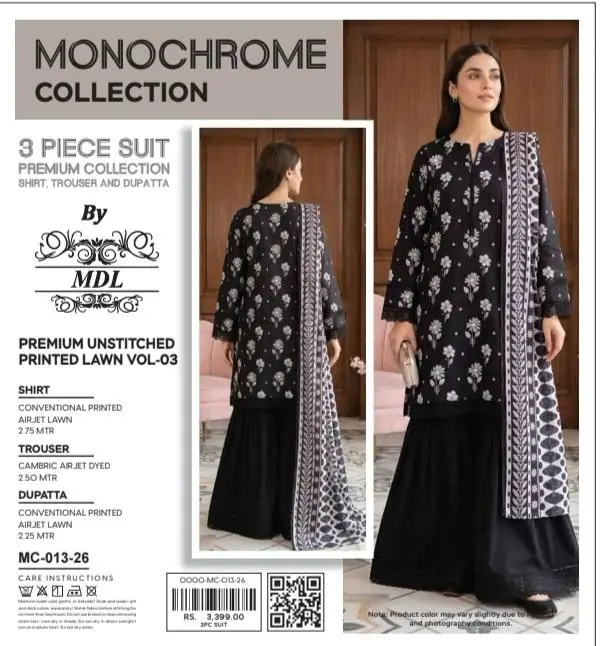 3 Pcs Women's Unstitched Digital Print Suit