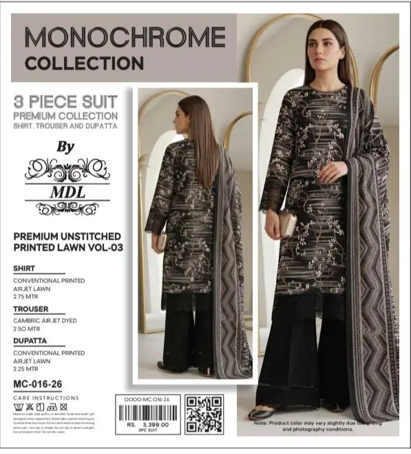3 Pcs Women's Unstitched Digital Print Suit