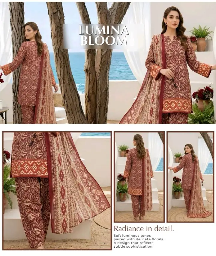 3 Pcs Women's Unstitched Digital Print Suit