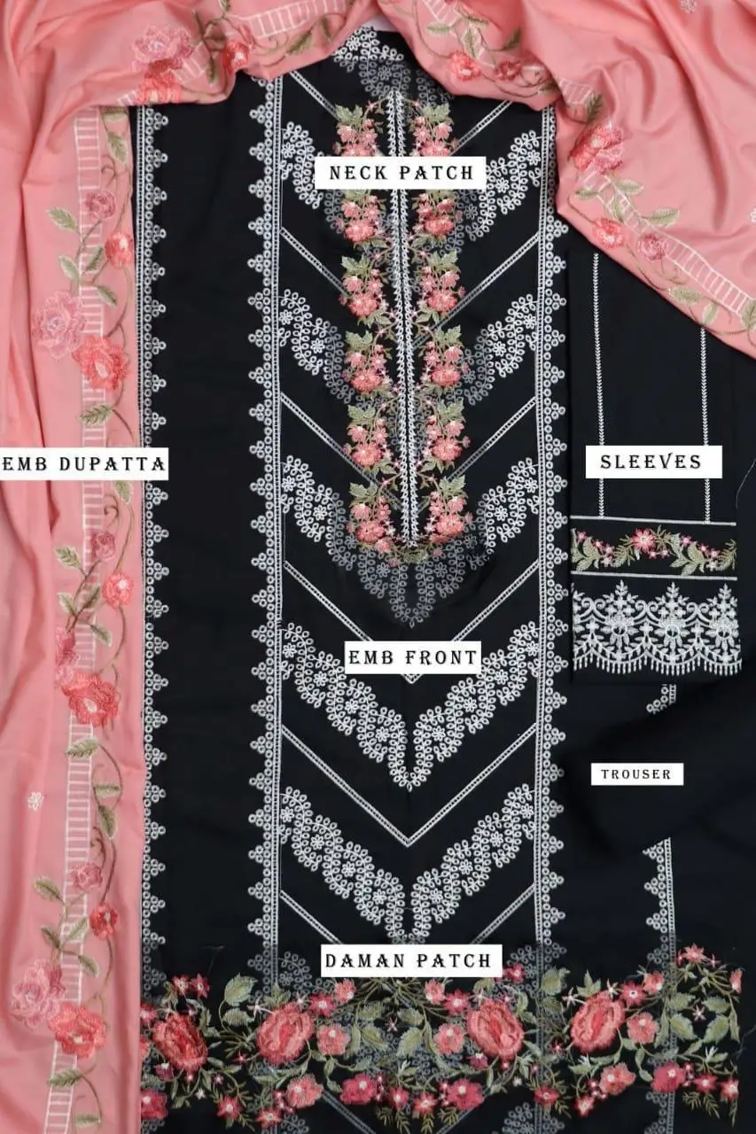 3 Pcs Women's Unstitched Embroidered Suit