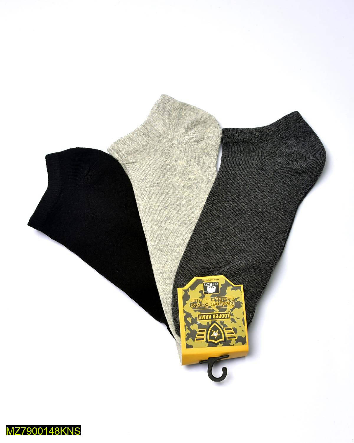 Men Cotton Ankle Socks Military Badge Grey Pack of 6