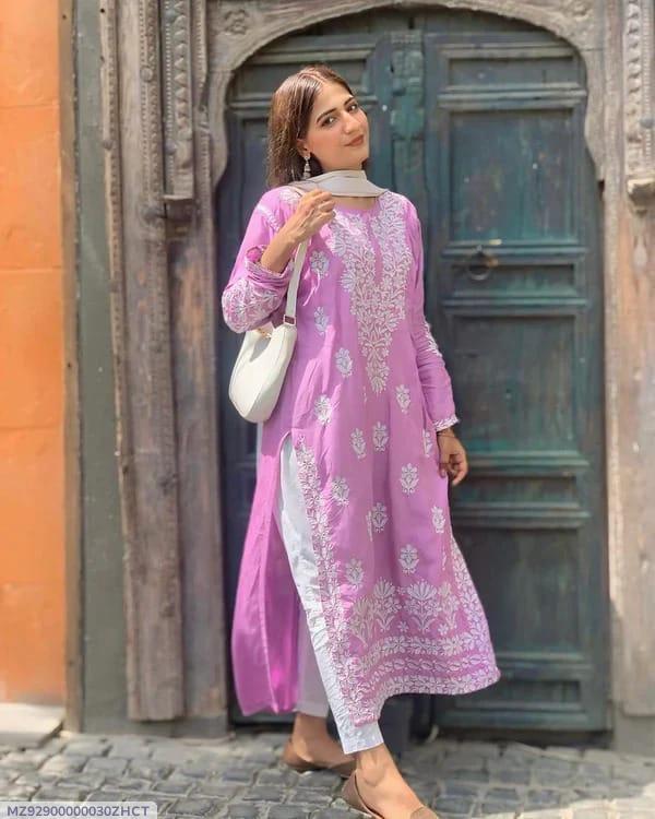 Pink Embroidered Kurta Set for Women Casual Wear