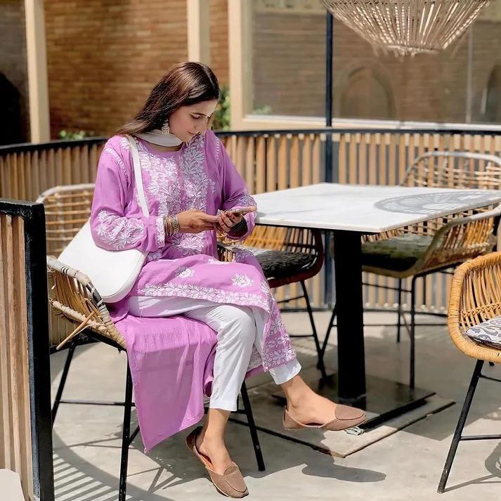 Pink Embroidered Kurta Set for Women Casual Wear