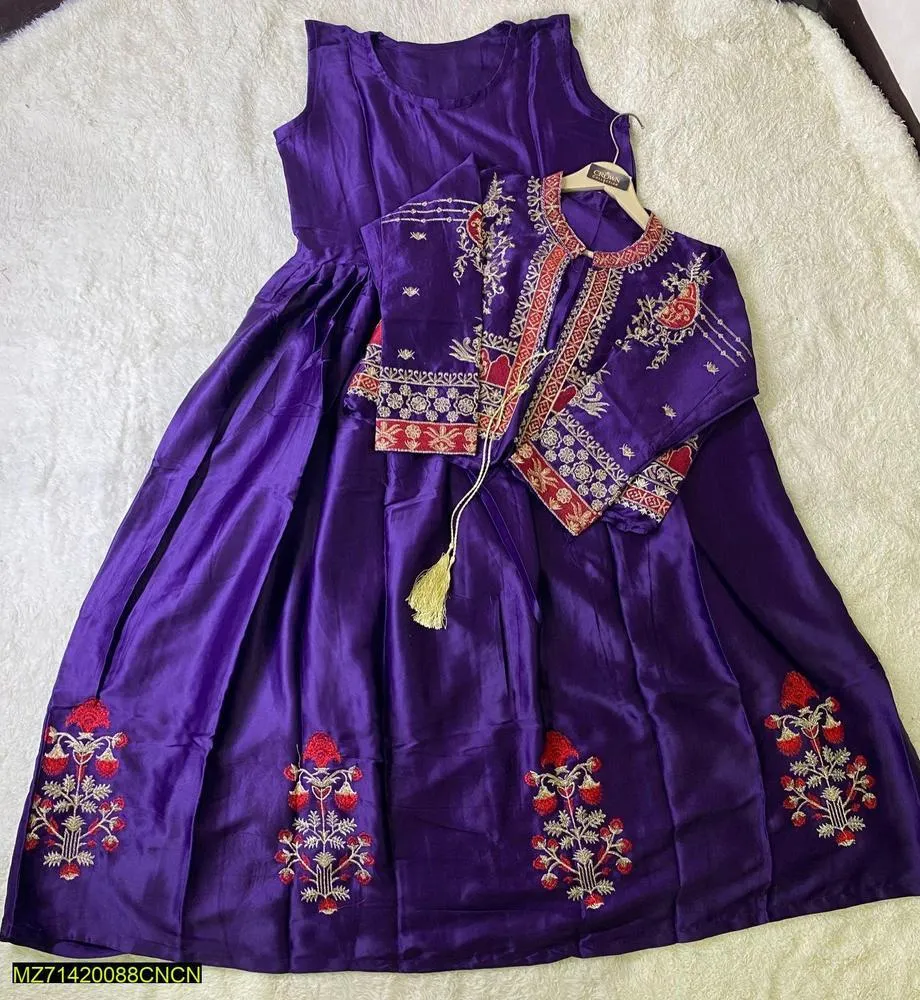 Purple Embroidered Silk Saree Set for Women